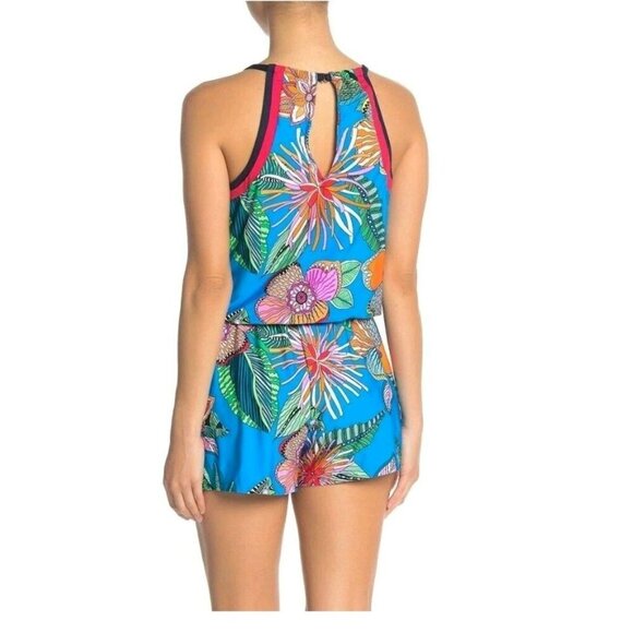 Trina Turk Tahiti Tropical Pacific Swim Romper Swimsuit Cover Up Sz Medium Spa - Picture 9 of 9